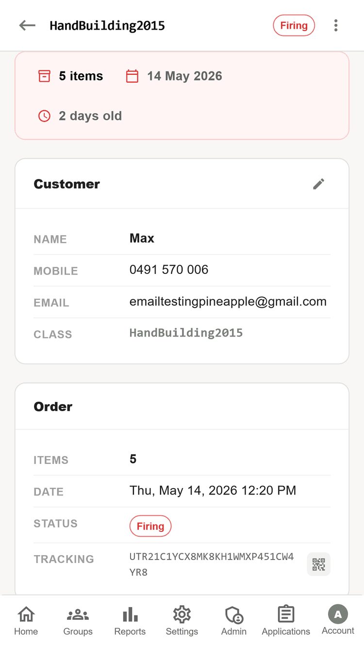 Order details screen